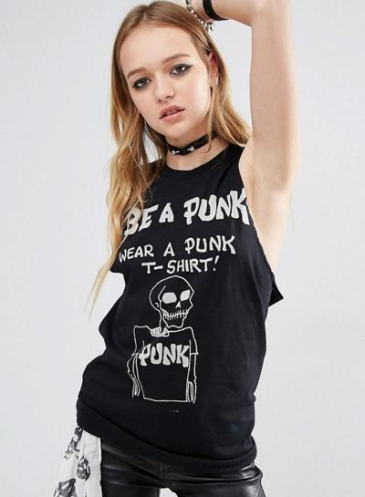 Oasap Black Letter Printing Loose Tank Top