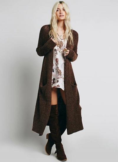 Oasap Open Front Longline Cardigan With Pocket