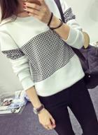 Oasap Casual Houndstooth Loose Fit Pullover Sweatshirt