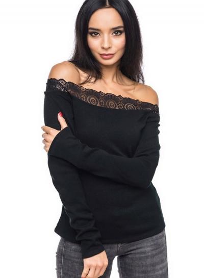 Oasap Fashion Off Shoulder Lace Panel Slim Fit Tee