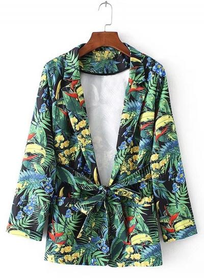 Oasap Turn Down Collar Floral Printed Coat