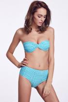 Oasap Plaid Aqua Twist Front Bikini Bandeau Top