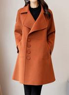 Oasap Turn Down Collar Long Sleeve Solid Color Single Breasted Wool Coat