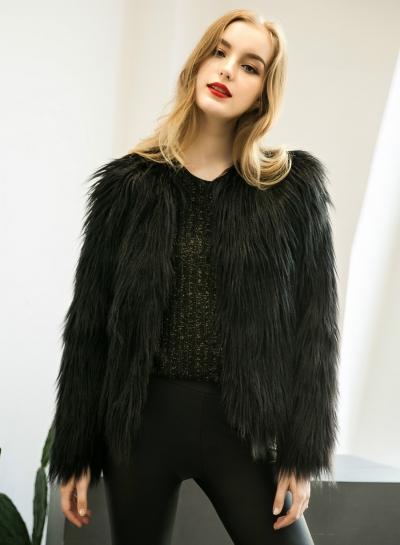 Oasap Long Sleeve Open Front Faux Fur Coat