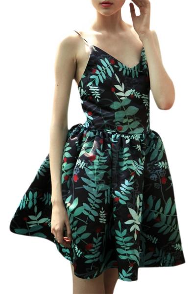 Oasap Women's Fashion Print Spaghetti Strap Summer Fit Flare Dress