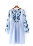 Oasap Vintage Round Neck Floral Embroidery High Waist Dress With Tassel