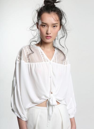 Oasap V Neck 3/4 Sleeve Button Down Shirt