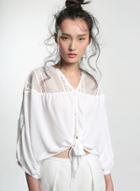 Oasap V Neck 3/4 Sleeve Button Down Shirt
