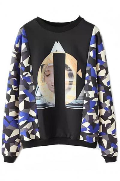 Oasap Color-blocked Paneled Long Sleeves Sweatshirt