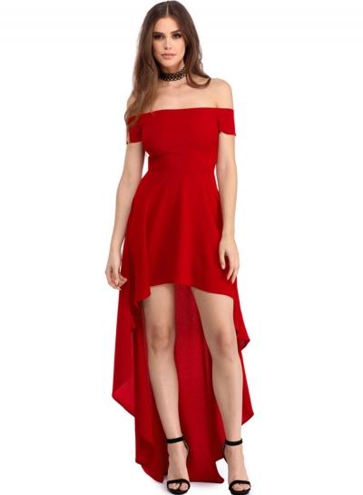 Oasap Off Shoulder High Low Evening Dress