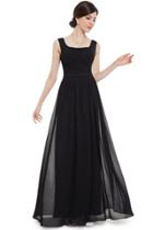 Oasap Chic Sleeveless Ruched Bodice Long Chiffon Evening Dress