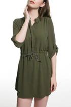 Oasap Solid Color Slit Neck Straight Shirt Dress