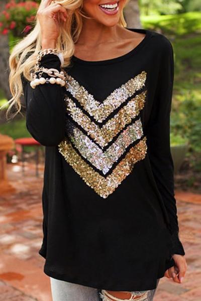 Oasap Fashion Chevron Sequin Pattern Tee