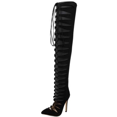Oasap Pointed Toe Over The Knee High Heels Gladiator Sandals