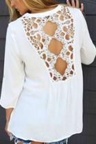 Oasap Charming Pintucked Lace Cutout Back Button Down Blouse