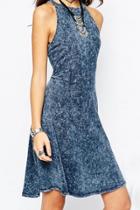 Oasap Chic Acid Wash Skater Dress