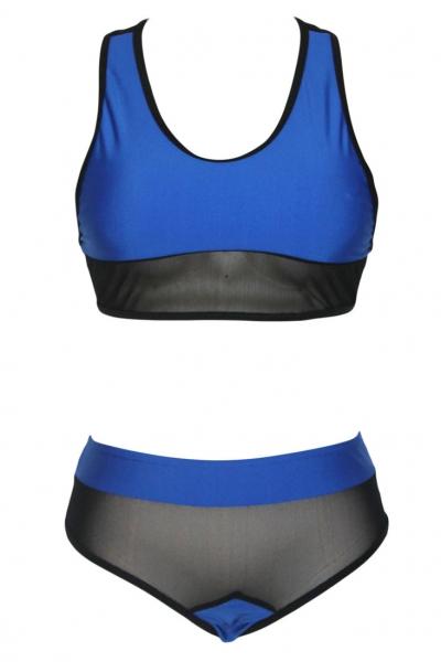 Oasap Black Blue Mesh Racer Back High-waisted Bikini