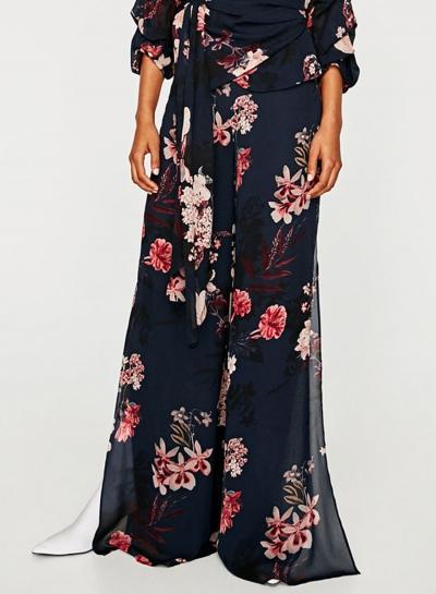 Oasap Floral Print High Waist Wide Leg Split Pants