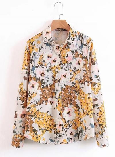 Oasap Turn-down Collar Floral Print Long Sleeve Button Down Shirt