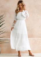 Oasap Off Shoulder Flare Sleeve Lace Panel Maxi Dress