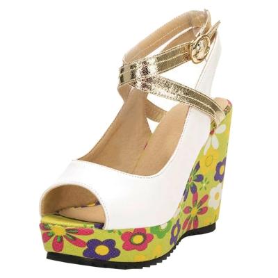 Oasap Cute Peep Toe Wedge Heels Floral Sandals