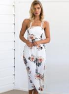 Oasap Floral Strapless Cropped Wide Leg Jumpsuit
