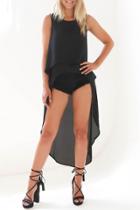Oasap Modern High Low Double Layered Sleeveless Chiffon Blouse