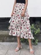 Oasap High Waist Irregular Floral Print A-line Skirt