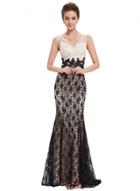 Oasap Women's Color Block Lace Crochet Trim Deep V Slim Fit Dress