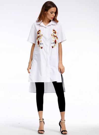 Oasap Floral Embroidery Side Split Button Down Shirt