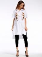 Oasap Floral Embroidery Side Split Button Down Shirt