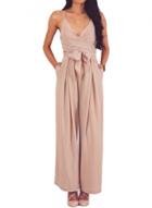Oasap Apricot Wrap And Tie Sexy Open Back Jumpsuit