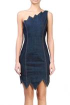 Oasap One Shoulder Zig Zag Hem Denim Bodycon Dress