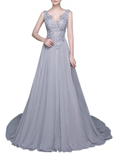Oasap Women's V Neck Backless Prom Side Split Evening Floor Length Dress