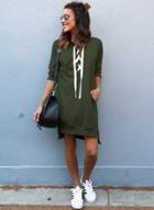 Oasap Casual V Neck Lace-up Front Sweatshirt Dress