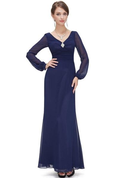 Oasap Dark Blue Double V-neck Diamante Long Sleeve Evening Dress