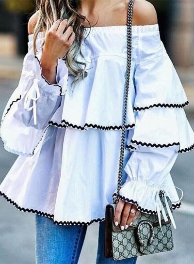 Oasap Fashion Off Shoulder Ruffle Loose Blouse