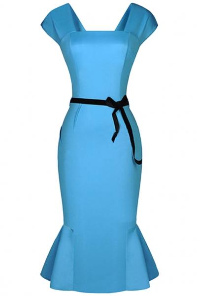 Oasap Fashion Flouncing Hem Belted Body-con Dress