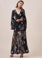 Oasap V Neck Floral Print Sheer Maxi Dress