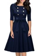 Oasap Women's Elegant Double Breasted Bow Waist A-line Dress