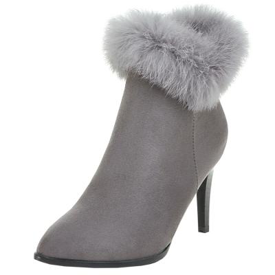 Oasap Faux Fur Pointed Toe High Heels Ankle Boots