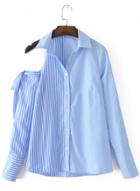 Oasap Turn Down Collar Long Sleeve Striped Splicing Button Down Shirt