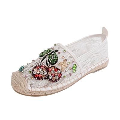 Oasap Floral Rhinestone Flat Heels Round Toe Shoes