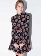 Oasap Floral Print High Neck Sweet A-line Dress