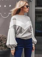 Oasap Fashion Color Block Lantern Sleeve Pullover Sweatshirt