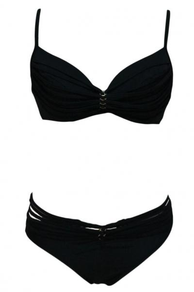 Oasap Black Fashionable Stripes Pleated Bikini