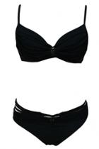 Oasap Black Fashionable Stripes Pleated Bikini