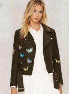 Oasap Women's Butterfly Patchwork Lapel Short Woolen Jacket