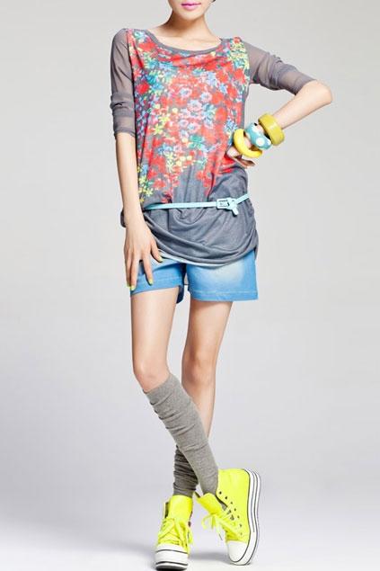 Oasap Washed Elastic Waist Loose Shorts