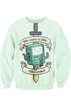 Oasap Easy Game Machine Pattern Light Green Sweatshirt